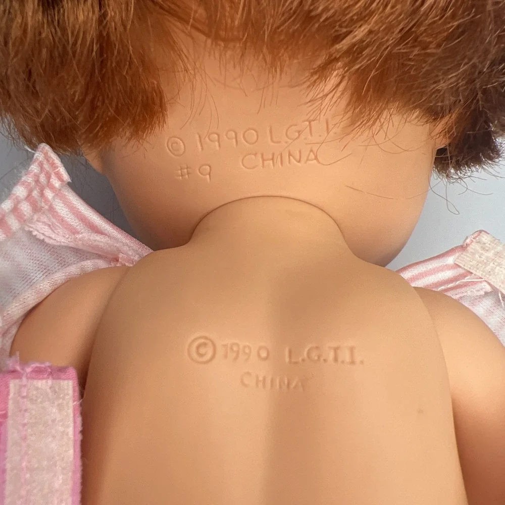 Vintage 1990 Galoob Baby Face So Shy Sherri #9 Doll Green Eyes Pink Overalls
